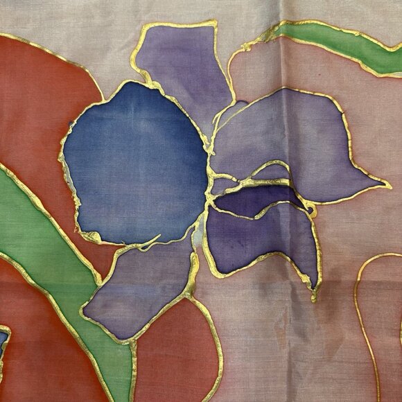 Vintage Silk Handpainted Scarf Watercolor Hand rolled Pastel - Picture 11 of 11